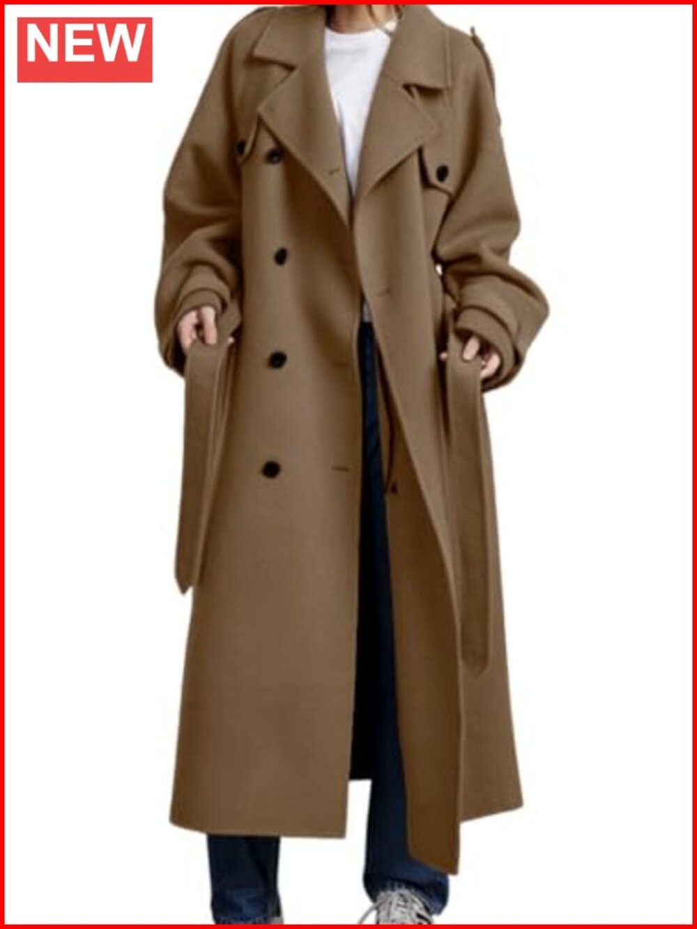 Women's Wool Pea Coat Double Breasted Long Sleeve Belted